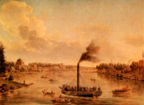 Вид петербургских островов и Невы с одним из первых русских пароходов