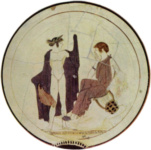 Аполлон и муза. Роспись аттического блюда с крышкой, из Вари, Аттика