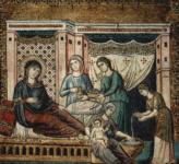 Цикл мозаик с шестью сценами из Жизни Марии в церкви Санта Мария в Трастеверде в Риме, сцена: Рождение Марии