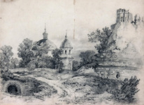 Пейзаж с церковью и руинами