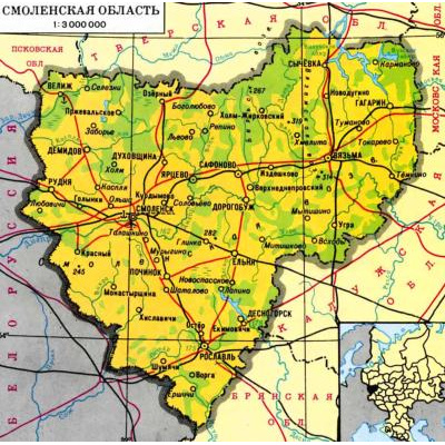 Смоленская область карта подробная с деревнями с дорогами